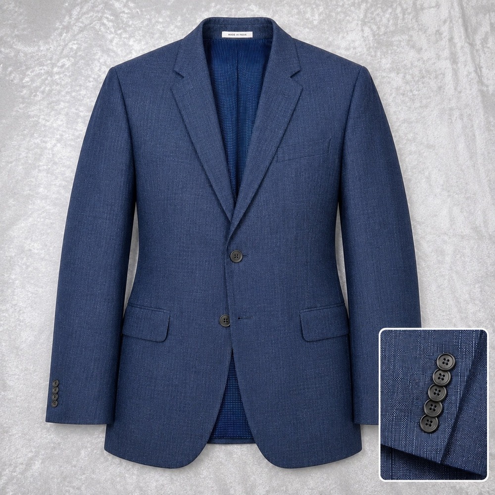 JOSEPH ABBOUD Tailored Fit Blazer Mens 52R Blue Linen Wool Hopsack Sport Coat